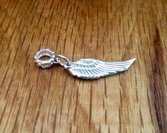 Pure Silver Angel wing charm, angel wing pandora-style charm, angel wing dangle charm, silver, angel, wing, bracelet, charm, pure silver