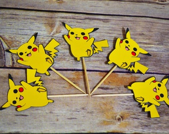 Pikachu Pokemon cupcake toppers, pokemon banner, pokemon party, pokemon birthday party, pokemon decorations, pokemon centerpiece, pikachu