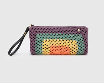 Handmade XL crochet clutch. Color block. Limited Edition