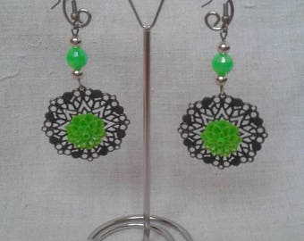 print and Green Flower Earrings