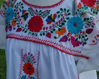 White Embroidered Mexican Dress