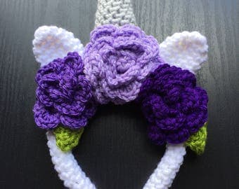 Unicorn Headband - Crochet Unicorn Head Band - Unicorn Flower Crown - Unicorn Headpiece - Unicorn Flower Headband - Unicorn Headdress