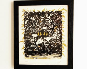CHAT CACHÉ - Encre de chine et Peinture acrylique - 23x27
