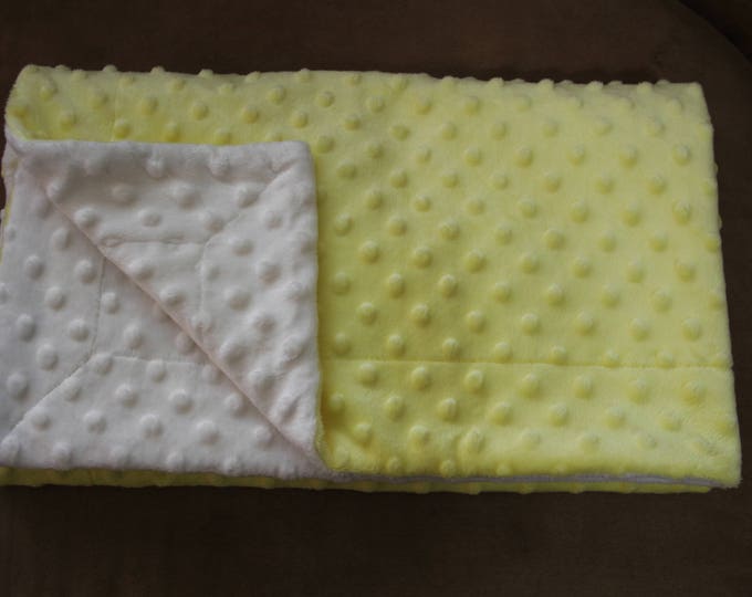Baby Minky Blanket, Yellow & White Minky Dot, Security Blanket, Baby Shower, Christmas Gift, Receiving Blanket, 30 x 36 Reversible Minkee