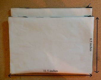 LARGE Plain Raw Canvas Zippered Pouch