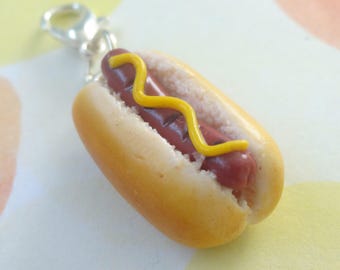 Classic Hotdog Charm Polymer Clay Hot Dog Miniature Food