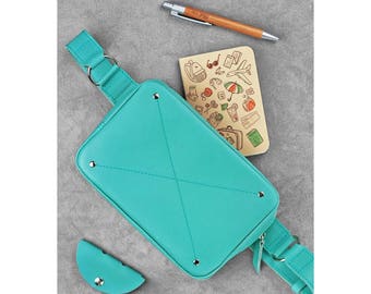 Leather Fanny Pack, colourTiffany, handmade leather fanny pack