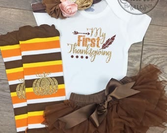 My First Thanksgiving Outfit Baby girl Thanksgiving outfit My 1st Thanksgiving Baby Girl outfit Newborn Thanksgiving outfit Newborn girl set