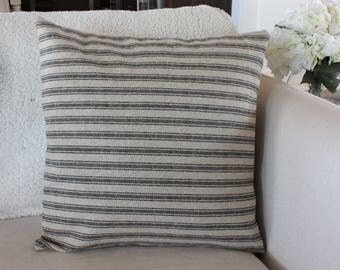 Tan with Black Ticking, Grain Sack, Feed Sack Style Pillow Cover, Farmhouse Pillow Cover, Rustic Throw Pillow, Vintage Throw Pillow