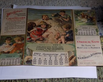 WRIGLEY'S Advertising Calendar - 1913 - Very Rare and Beautiful Colors - Use this coupon code at checkout for 25% off: NICKZ6151C