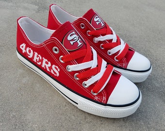 San Francisco 49ers shoes SF 49ers sneakers 49ers tennis shoes Holiday gifts Damaged font Custom shoes
