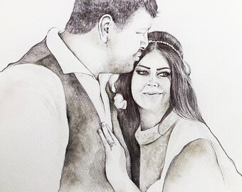 Custom Ink & Watercolour Wedding Portrait