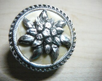 1960's Western Germany Dress Scarf Clip Edelweiss faux mother of pearl scarf clip / Flower scarf clip / Sweater clip