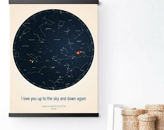 Custom Constellation. Celebrate birthday, wedding or engagement with a personalized star constellation.| Sky map | Scandi | Home decor