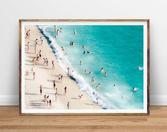 Beach Photography Aerial People on the Beach Art Aerial Beach Photo, People On Beach Photo Ocean Aerial Photography Digital Print Download
