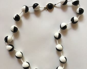 Black and white abstract beaded necklace from the 1960s