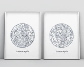 Constellation Map Print, Celestial Map Print, Star Map Print, Astronomy, Northern Hemisphere, Southern, Star Chart Poster Printable Wall Art
