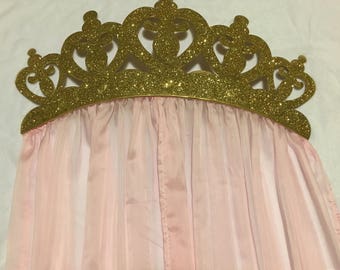 Crib or Bed Crown Canopy for Nursery or Royal Princess Party Backdrop with Sheers