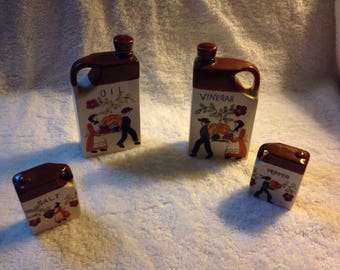 Salt and pepper shakers, oild and vinager set