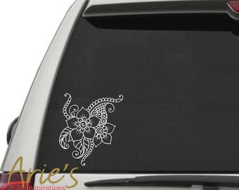 Flower Car Decal, Car Decals for woman, Cute Car Decals, Flower Sticker, Vinyl Decals, Boho Car Decal, Paisley Decal