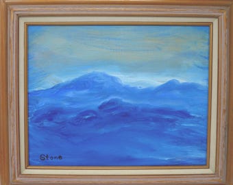 Mountain Waves. Original 11x14 oil painting by Charlie Stone. Landscape. Contemporary abstract. Blue painting. Ready to hang. Free shipping.