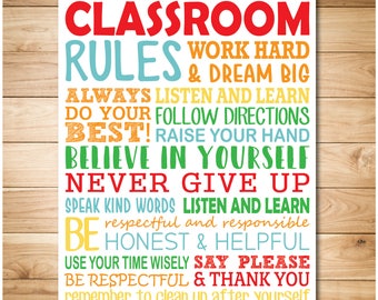 Classroom Rules - Classroom Decor - Classroom Printables - Classroom Poster - Bright Color - Teacher - Classroom Sign - Classroom Art