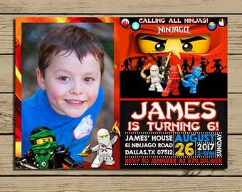 Lego Ninjago Invitation - Lego Ninjago Birthday Party Invite - Lego Ninjago Chalkboard Invitation With Photo - Lego Invitation - YOU PRINT