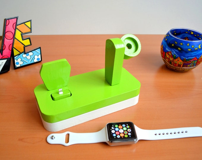 iPhone green Stand Apple Watch Stand Apple Watch Dock Phone Station Docking Station Charging Station Nightstand Personalized Gift