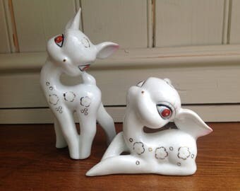 Vintage ceramic deer figures x 2 1970s