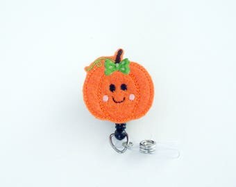 Nurse Badge Reel | Pumpkin Felt Badge Reel | Badge Reel | Felt Applique | Retractable ID Badge Holder | Nurse Badge Reel | CNA Reel