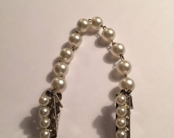Vintage Faux Pearl and Silver Sweater Clip 1950s