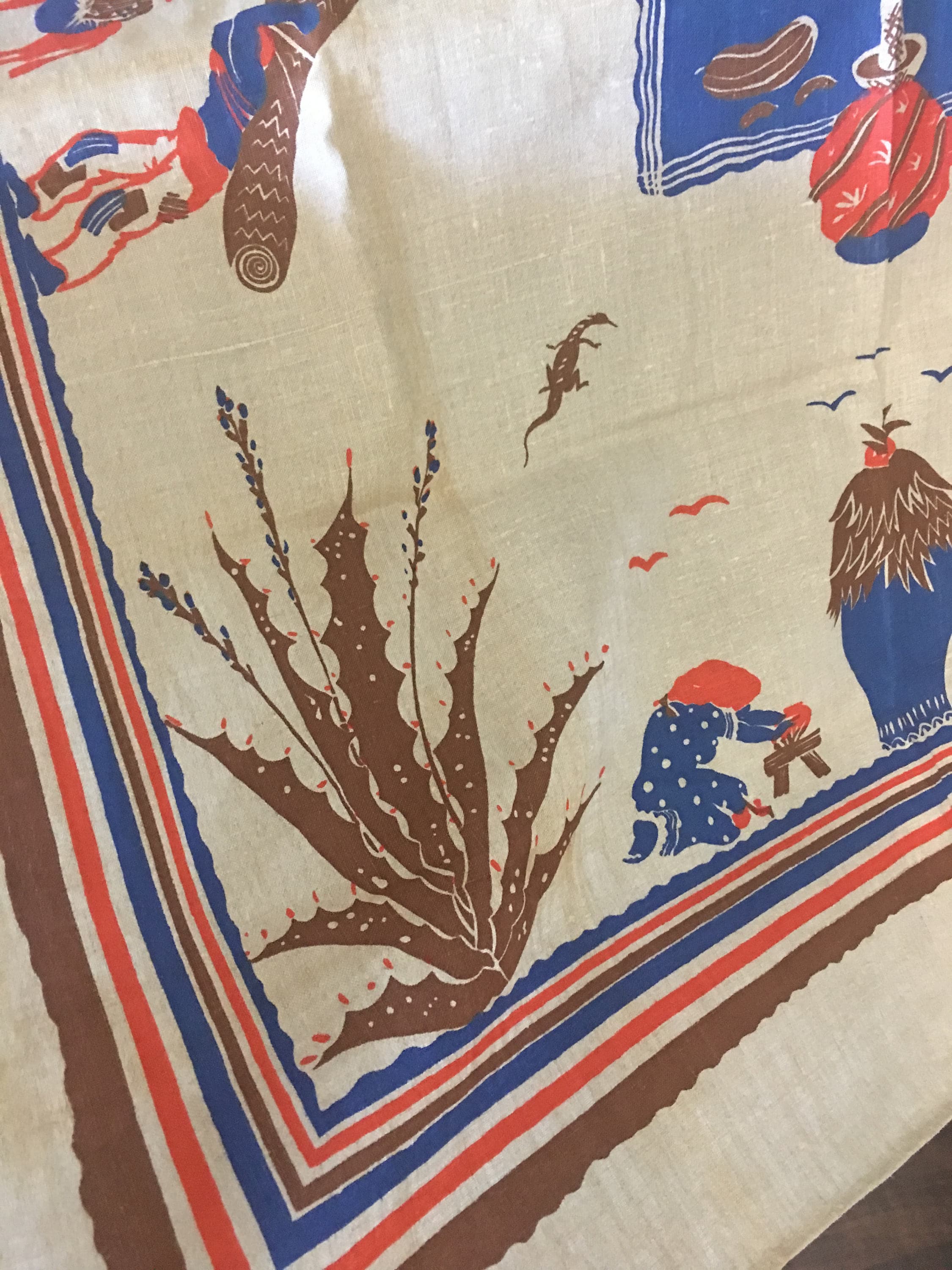 FIESTA Talavera Blue and Red Southwest style vintage tablecloth