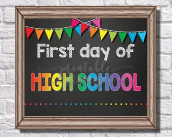 First Day of High School Sign || Rainbow || Banner || Polka Dots || Chalk || Teacher || 9th Grade || First Day of School || Back to School