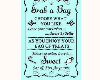 Aqua Grab A Bag Candy Buffet Cart Sweets Personalised Wedding Sign