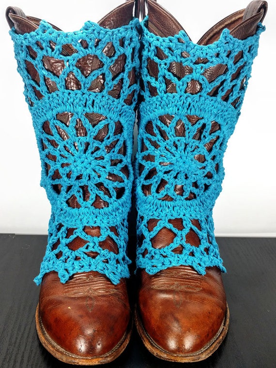 Handmade Crochet Cowgirl/Cowboy Boot Covers done in Turquoise