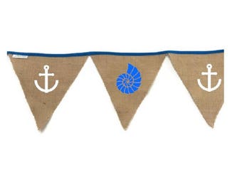 Navy shell/anchor burlap Bunting