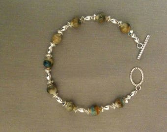 Multicolor ceramic and silver beaded bracelet