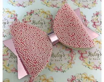 Pink Hundreds & Thousands Metallic Bow Girls Glitter Hair Bow Headband