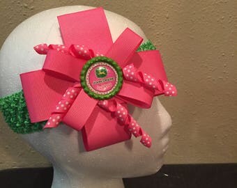 John Deere pink hair bow/ headband