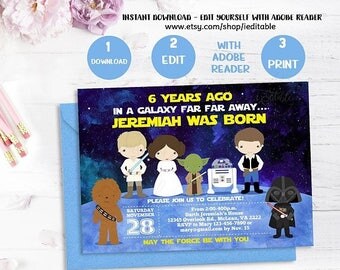25% OFF SALE Galaxy wars invitation, Star Wars Birthday invitation, Boys invite, Children Invitation, INSTANT Download, Templates, Editable