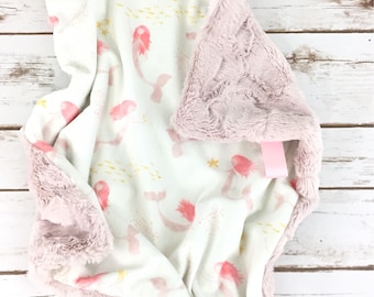 Lovey - Lovey Blanket - Minky Lovey Blanket - Mermaid Lovey - Pink Lovey - Mermaid Blanket - Blush Lovey - Baby Lovey - Pink Mermaid Blanket