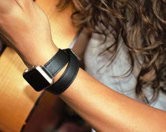 Black Double Tour Leather Apple Watch Band 38mm Apple Watch Band 42mm Apple iWatch Band 38mm iWatch Band 42mm Series 1 Series 2 SMALL/MEDIUM
