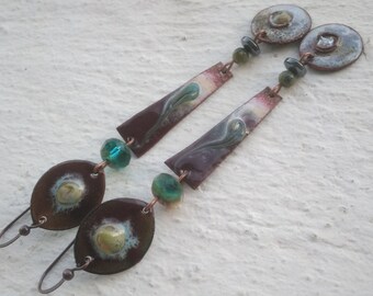 Large ethnic - enameled copper - Czech glass, Jasper and hematite