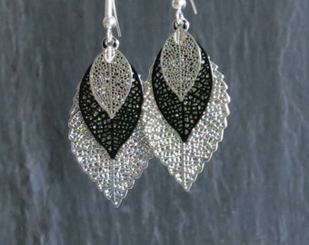 Tres Chic Silver-Crystal Single Leaf Earring