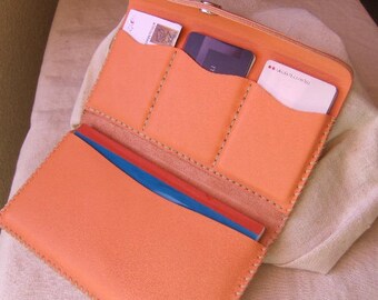 Checkbook - coin-apricot hand stitched leather card holder