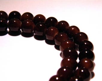 20 beads - 8 mm chocolate slightly mottled Brown - marbled glass PG54