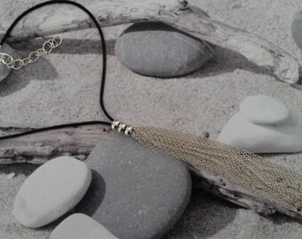 Necklace silver chain tassel and 3 beads
