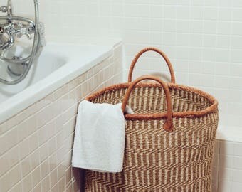 KANZU sisal/leather laundry basket