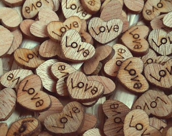 100 PCs natural Vintage wood wooden love heart