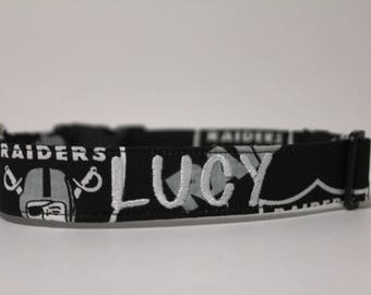 NFL Oakland Raiders Collar, Raiders Dog Collar, Personalized Collar, Embroidered Dog Collar, Dog Collar, Black & White Collar, NFL Dog Colla